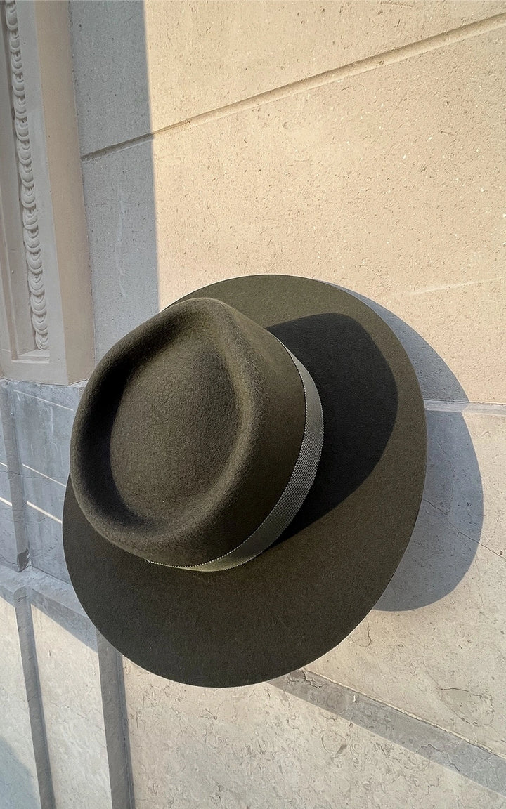 Chapeau fedora en feutre de laine couleur kaki zoom